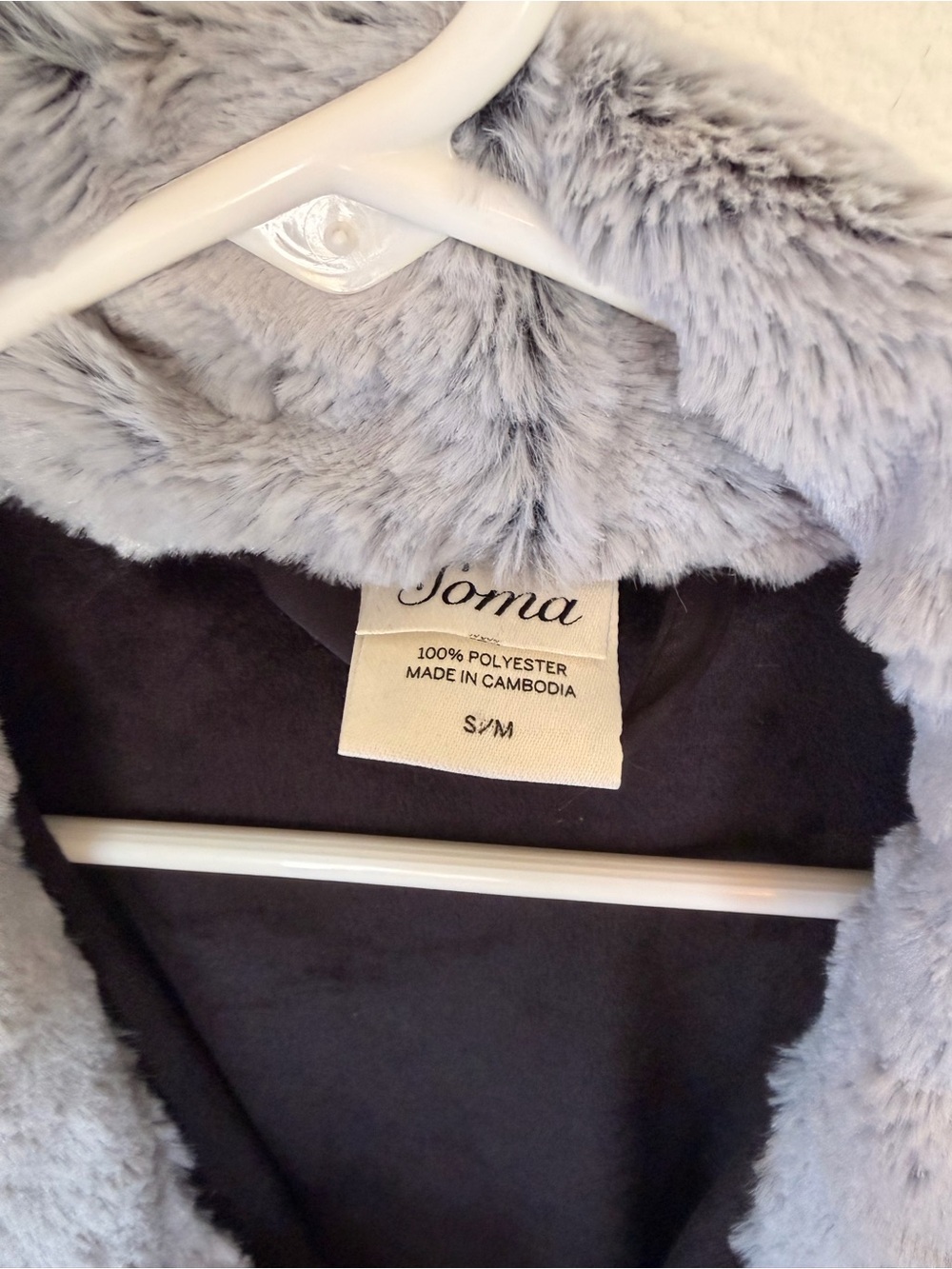Soma Plush Faux Fur Long Wrap Robe Gray Black S/M Women Soft Cozy Loungewear - Picture 9 of 9